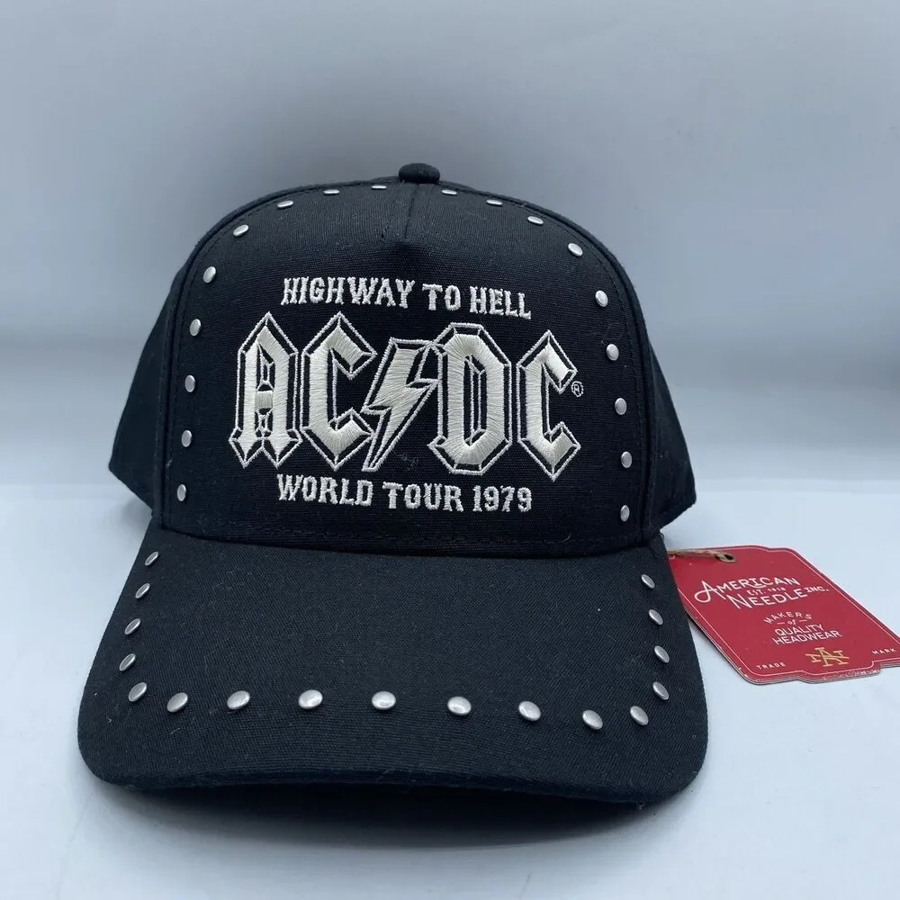 AC/DC Hat Adult Black Studded Snapback Highway To Hell World Tour 1979 OSFA Tag